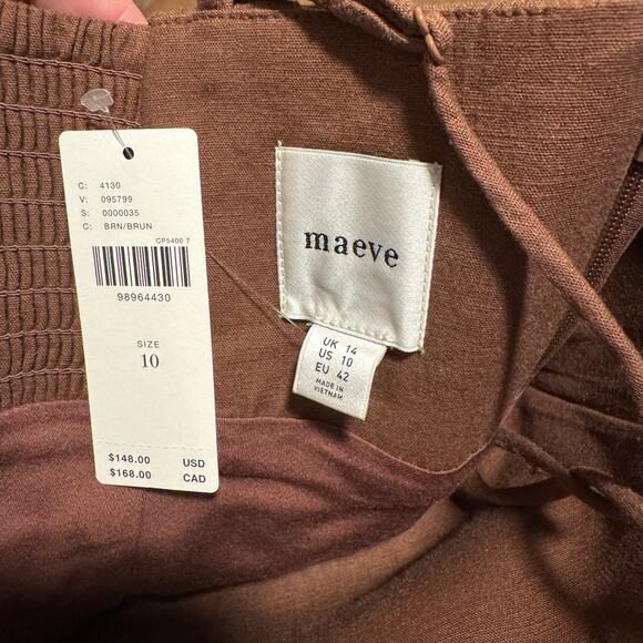 Maeve Ophelia Sleeveless linen-blend Mini Dress in Sepia Brown Size 10 - Picture 3 of 4